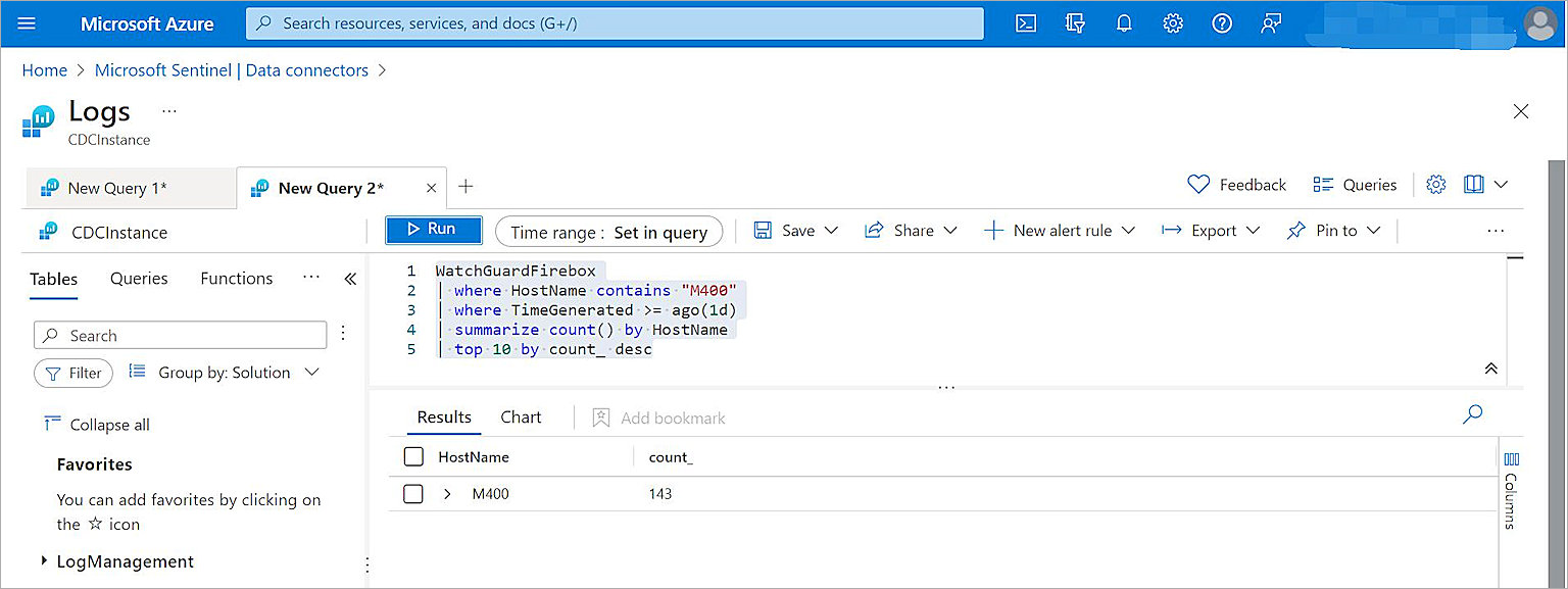 Screen shot of the query